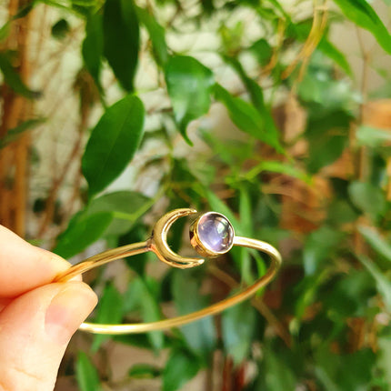 Moon Bracelet / Brass & Amethyst / Bangle / Galaxy / Solar System / Planets / Boho / Adjustable / Hippie / Chic / Sun