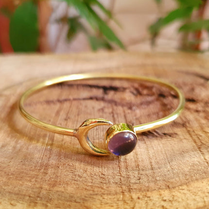 Moon Bracelet / Brass & Amethyst / Bangle / Galaxy / Solar System / Planets / Boho / Adjustable / Hippie / Chic / Sun