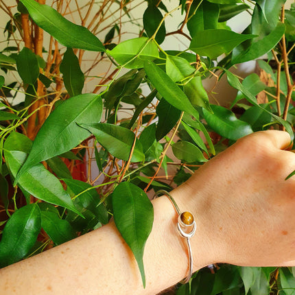 Moon Bracelet / Silver & Tiger Eye / Bangle / Galaxy / Solar System / Planets / Boho / Adjustable / Hippie / Chic / Sun