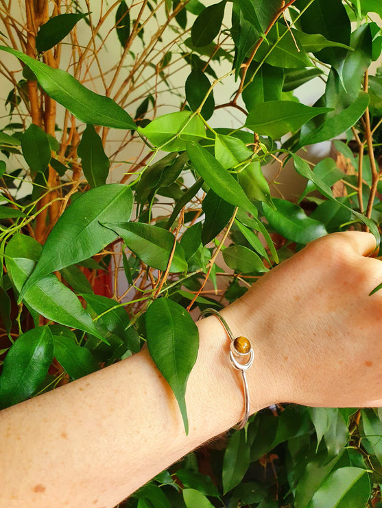 Moon Bracelet / Silver & Tiger Eye / Bangle / Galaxy / Solar System / Planets / Boho / Adjustable / Hippie / Chic / Sun