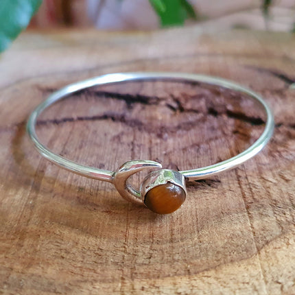 Moon Bracelet / Silver & Tiger Eye / Bangle / Galaxy / Solar System / Planets / Boho / Adjustable / Hippie / Chic / Sun