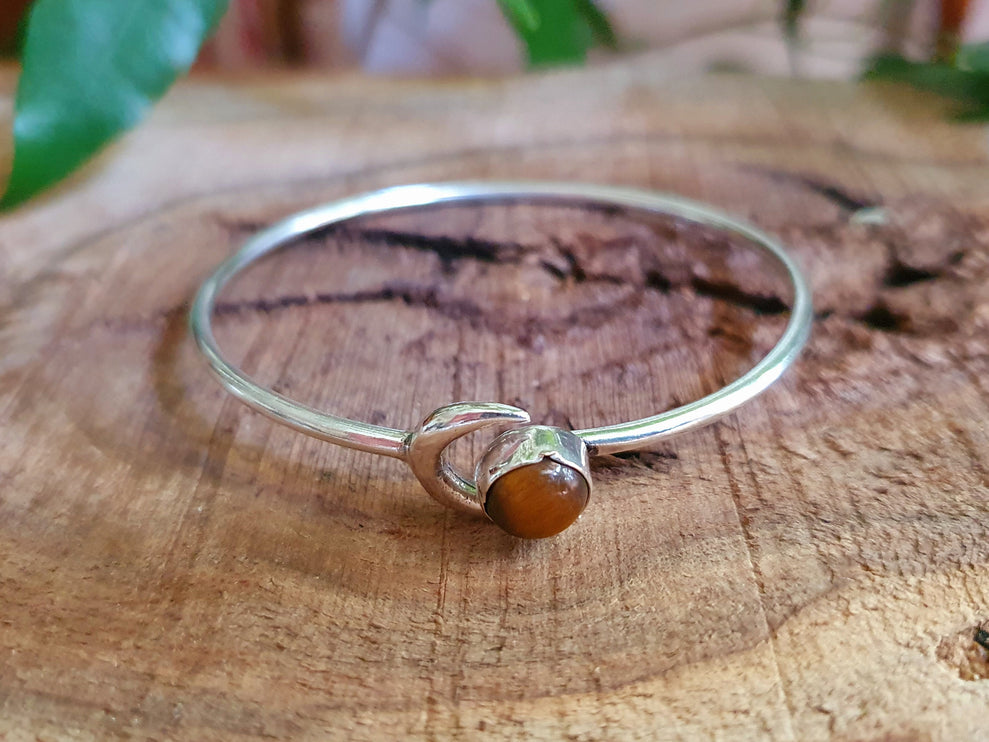 Moon Bracelet / Silver & Tiger Eye / Bangle / Galaxy / Solar System / Planets / Boho / Adjustable / Hippie / Chic / Sun