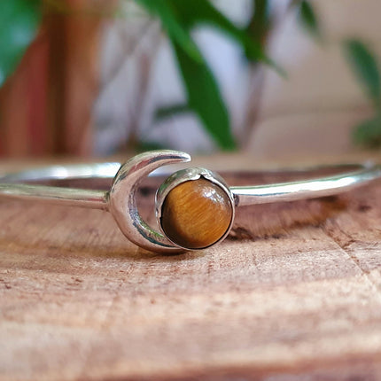 Moon Bracelet / Silver & Tiger Eye / Bangle / Galaxy / Solar System / Planets / Boho / Adjustable / Hippie / Chic / Sun