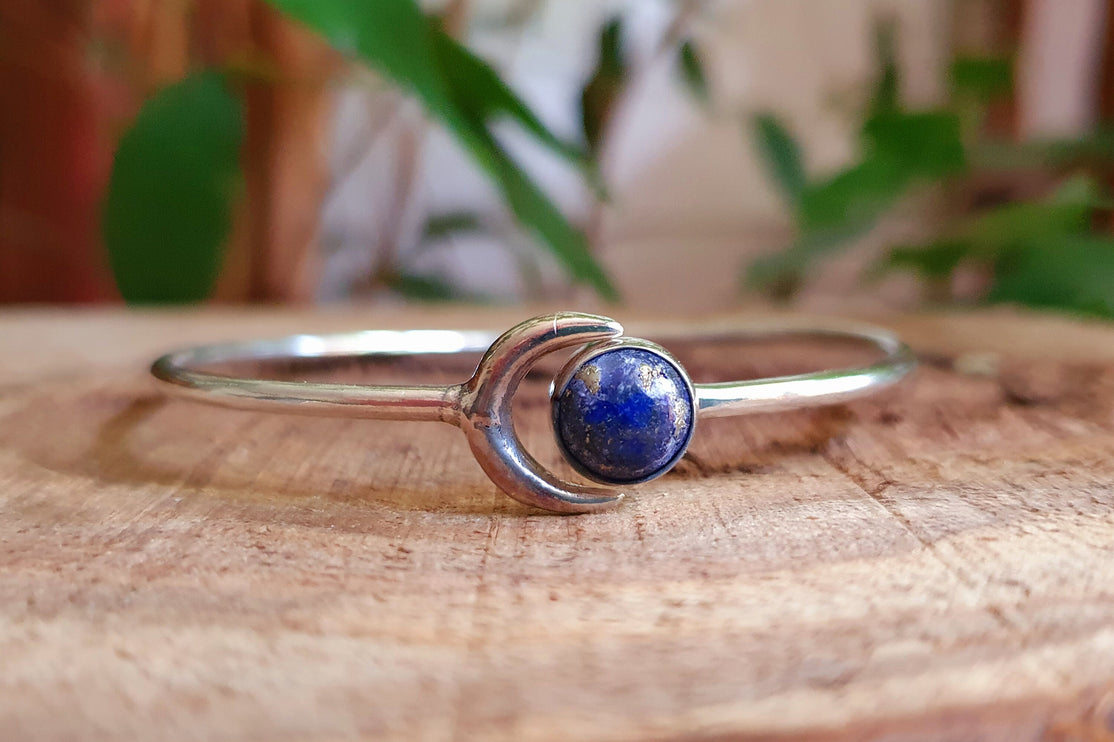 Moon Bracelet / Silver Lapis Lazuli / Bangle / Galaxy / Solar System / Planets / Boho / Adjustable / Hippie / Chic / Sun