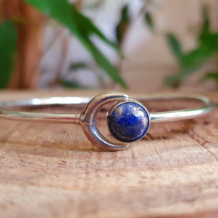 Moon Bracelet / Silver Lapis Lazuli / Bangle / Galaxy / Solar System / Planets / Boho / Adjustable / Hippie / Chic / Sun