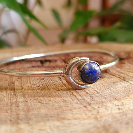 Moon Bracelet / Silver Lapis Lazuli / Bangle / Galaxy / Solar System / Planets / Boho / Adjustable / Hippie / Chic / Sun