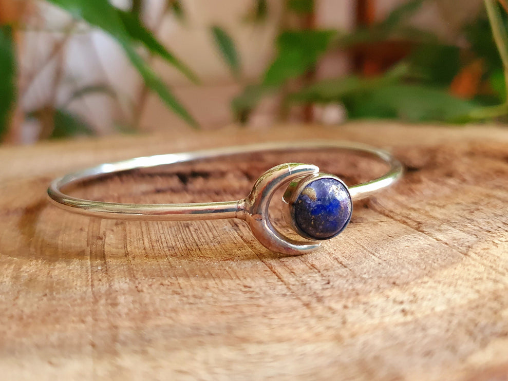 Moon Bracelet / Silver Lapis Lazuli / Bangle / Galaxy / Solar System / Planets / Boho / Adjustable / Hippie / Chic / Sun