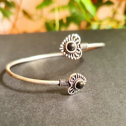 Boho Heart Bracelet / Bangle / Black Onyx / Silver / Ethnic / Rustic / Bohemian / Hippie / Gypsy / Love / Jewellery / Body / Adjustable