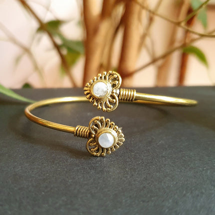 Boho Heart Bracelet / Bangle / Moonstone / Brass / Ethnic / Rustic / Bohemian / Valentine's Day / Gypsy / Love / Body / Adjustable