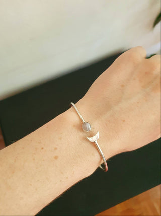 Silver Moon Bracelet / Bangle / Moonstone / Boho / Hippie / Gypsy / Galaxy / Solar System /