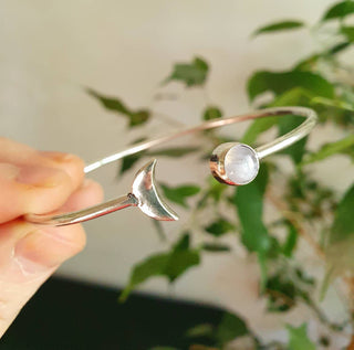 Silver Moon Bracelet / Bangle / Moonstone / Boho / Hippie / Gypsy / Galaxy / Solar System /