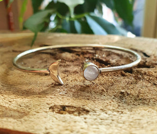 Silver Moon Bracelet / Bangle / Moonstone / Boho / Hippie / Gypsy / Galaxy / Solar System /