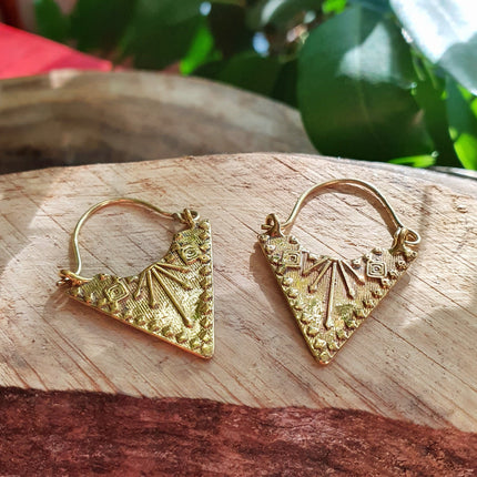 Mini Boho Brass Triangle Tribal Earrings; Ethnic, Geometric, Small, Rustic, Yoga, Hippie, Gypsy, Pretty, Ssy, Boho, Bohemian, Festival