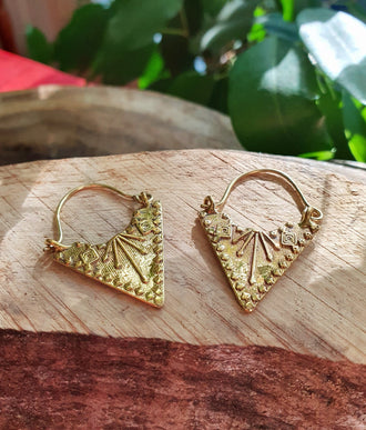 Mini Boho Brass Triangle Tribal Earrings; Ethnic, Geometric, Small, Rustic, Yoga, Hippie, Gypsy, Pretty, Ssy, Boho, Bohemian, Festival