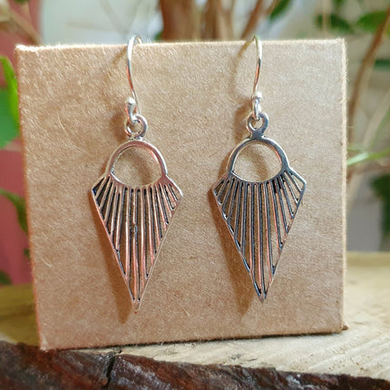 Mini Boho Silver Triangle Geometric Earrings; Ethnic, Small, Rustic, Yoga, Hippie, Gypsy, Pretty, Psy, Boho, Bohemian, Festival