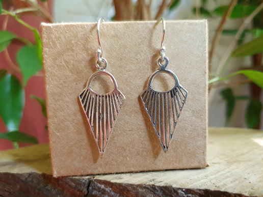 Mini Boho Silver Triangle Geometric Earrings; Ethnic, Small, Rustic, Yoga, Hippie, Gypsy, Pretty, Psy, Boho, Bohemian, Festival