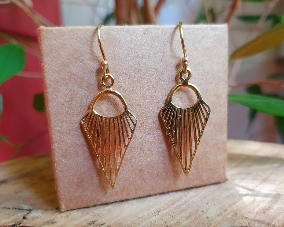 Mini Boho Brass Triangle Geometric Earrings; Ethnic, Small, Rustic, Yoga, Hippie, Gypsy, Pretty, Psy, Boho, Bohemian, Festival