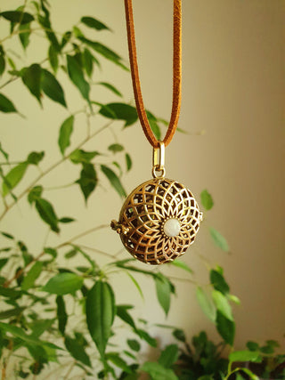 Gold Bola Necklace Brass & Moonstone / Pregnancy / Harmony Ball / Chimes / Steel Chain / Bell / Vegan / Ethnic / Boho / Hippie / Rustic / 