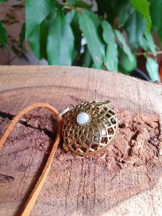 Gold Bola Necklace Brass & Moonstone / Pregnancy / Harmony Ball / Chimes / Steel Chain / Bell / Vegan / Ethnic / Boho / Hippie / Rustic / 