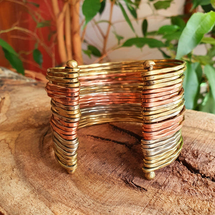 Textured Brass Cuff Bracelet / Mixed Metals Brass Copper Silver / Boho / Ethnic / Rustic / Bohemian / Hippie / Gypsy / Jewellery