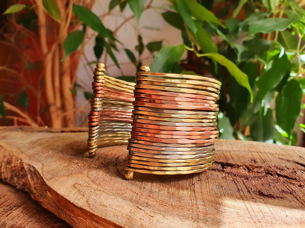 Textured Brass Cuff Bracelet / Mixed Metals Brass Copper Silver / Boho / Ethnic / Rustic / Bohemian / Hippie / Gypsy / Jewellery