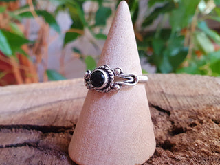 Boho Indian Black Onyx Silver Ring / Ethnic / Rustic / Festival / Tribal / Black / Hippie / Gypsy / Psy / Stone / Healing / Adjustable