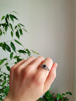 Boho Indian Black Onyx Silver Ring / Ethnic / Rustic / Festival / Tribal / Black / Hippie / Gypsy / Psy / Stone / Healing / Adjustable