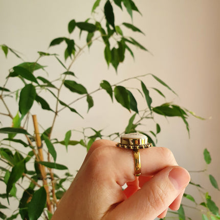 Cowrie Shell Brass Ring / Bohemian / Ethnic / Psy / Rustic / Tribal / Gypsy / Festival / Healing / Festival