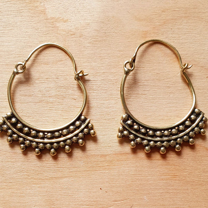 Boho Brass Tribal Hoop Earrings; Ethnic, Geometric, Small, Rustic, Yoga, Hippie, Gypsy, Pretty, Ssy, Boho, Bohemian, Festival