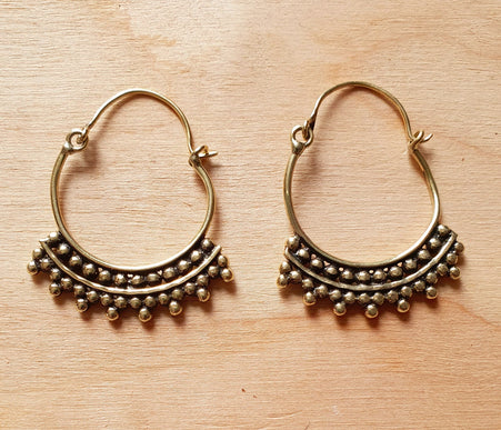 Boho Brass Tribal Hoop Earrings; Ethnic, Geometric, Small, Rustic, Yoga, Hippie, Gypsy, Pretty, Ssy, Boho, Bohemian, Festival