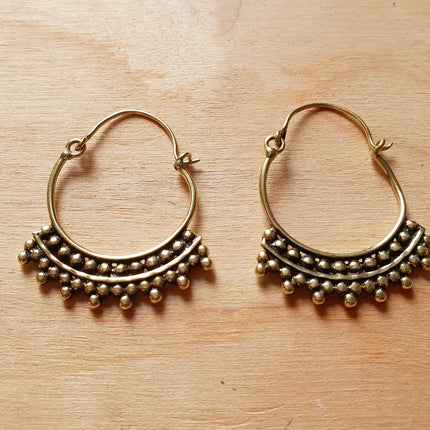 Boho Brass Tribal Hoop Earrings; Ethnic, Geometric, Small, Rustic, Yoga, Hippie, Gypsy, Pretty, Ssy, Boho, Bohemian, Festival