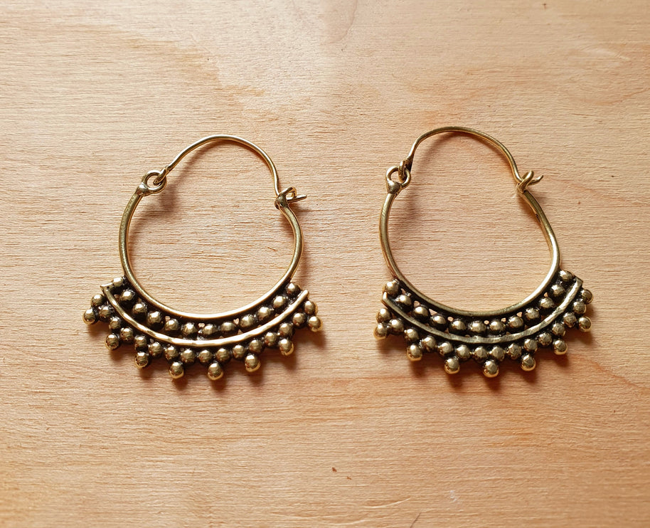 Boho Brass Tribal Hoop Earrings; Ethnic, Geometric, Small, Rustic, Yoga, Hippie, Gypsy, Pretty, Ssy, Boho, Bohemian, Festival