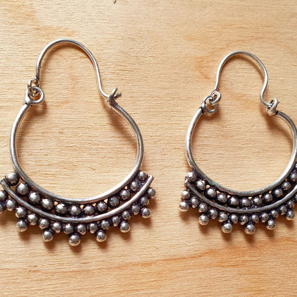 Mini Boho Silver Tribal Hoop Earrings; Ethnic, Geometric, Small, Rustic, Yoga, Hippie, Gypsy, Pretty, Ssy, Boho, Bohemian, Festival