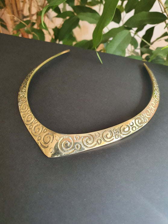 Ethnic Choker Brass Necklace / Rustic / Gypsy / Lightweight / Boho / Tribal / Hippie / Rustic / Vegan / Aztec