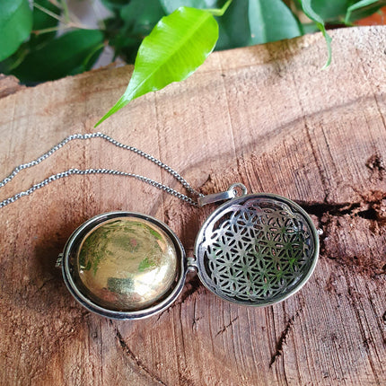 Bola Necklace Silver Flower of Life / Pregnancy / Harmony Ball / Chimes / Bell / Vegan / Ethnic / Boho / Tribal / Rustic / Hypoallergenic