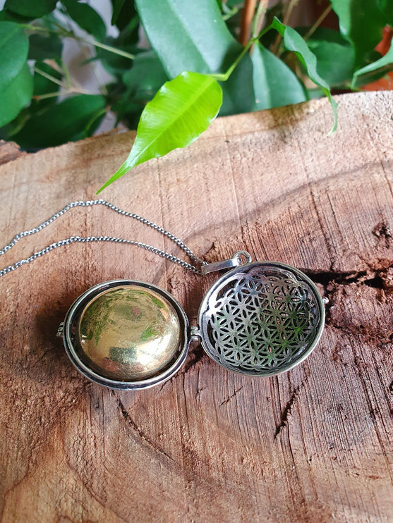 Bola Necklace Silver Flower of Life / Pregnancy / Harmony Ball / Chimes / Bell / Vegan / Ethnic / Boho / Tribal / Rustic / Hypoallergenic