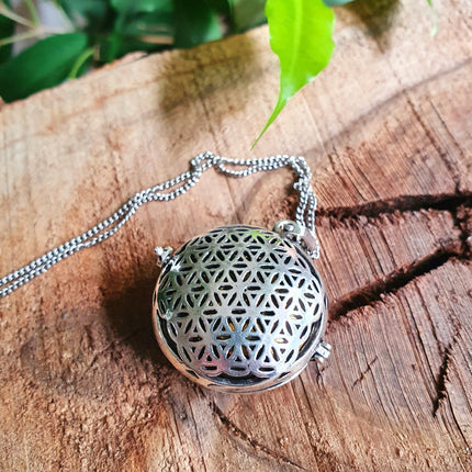 Bola Necklace Silver Flower of Life / Pregnancy / Harmony Ball / Chimes / Bell / Vegan / Ethnic / Boho / Tribal / Rustic / Hypoallergenic