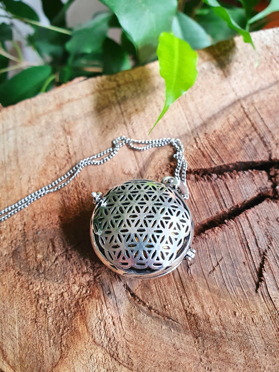 Bola Necklace Silver Flower of Life / Pregnancy / Harmony Ball / Chimes / Bell / Vegan / Ethnic / Boho / Tribal / Rustic / Hypoallergenic