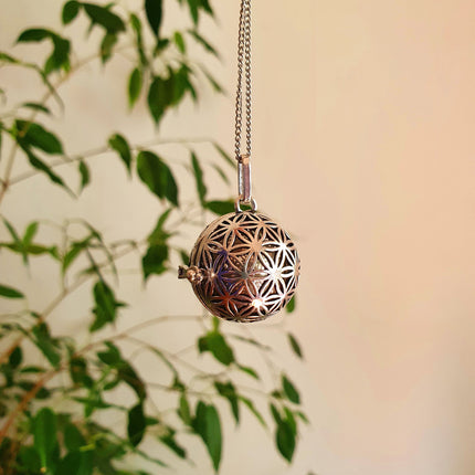 Bola Necklace Silver Flower of Life / Pregnancy / Harmony Ball / Chimes / Bell / Vegan / Ethnic / Boho / Tribal / Rustic / Hypoallergenic