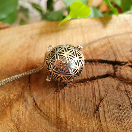 Bola Necklace Silver Flower of Life / Pregnancy / Harmony Ball / Chimes / Bell / Vegan / Ethnic / Boho / Tribal / Rustic / Hypoallergenic