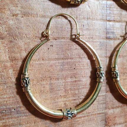 Brass Tribal Hoop Earrings / Ethnic / Rustic / Bohemian / Gold / Gypsy / Spiral / Hippie / Chunky / Festival / style