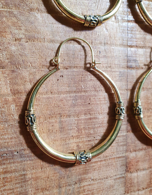 Brass Tribal Hoop Earrings / Ethnic / Rustic / Bohemian / Gold / Gypsy / Spiral / Hippie / Chunky / Festival / style