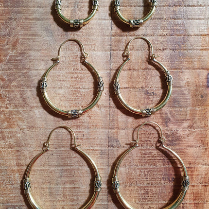 Brass Tribal Hoop Earrings / Ethnic / Rustic / Bohemian / Gold / Gypsy / Spiral / Hippie / Chunky / Festival / style