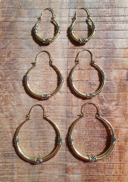 Brass Tribal Hoop Earrings / Ethnic / Rustic / Bohemian / Gold / Gypsy / Spiral / Hippie / Chunky / Festival / style