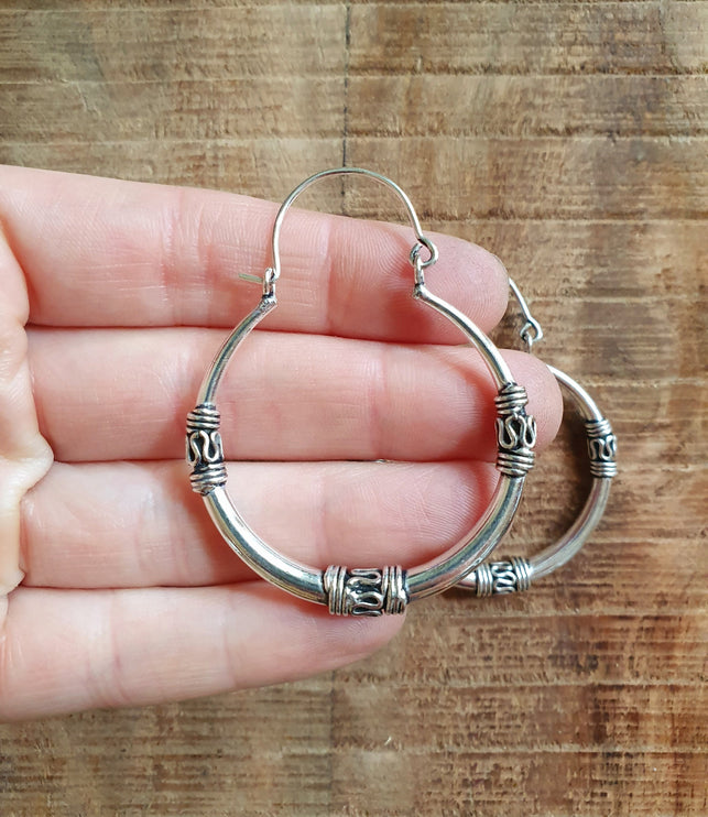 Silver Tribal Hoop Earrings / Ethnic / Rustic / Bohemian / Gold / Gypsy / Spiral / Hippie / Chunky / Festival / style