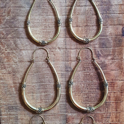 Bali Hoop Earrings / Brass Long / Tribal / Ethnic / Rustic / Bohemian / Gypsy / Spiral / Hippie / Chunky / Festival / style