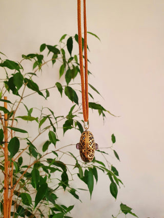 Golden Bola Necklace Brass & Amethyst / Pregnancy / Hypoallergenic / Harmony Ball / Chimes / Bell / Vegan / Ethnic / Boho / Hippie / 
