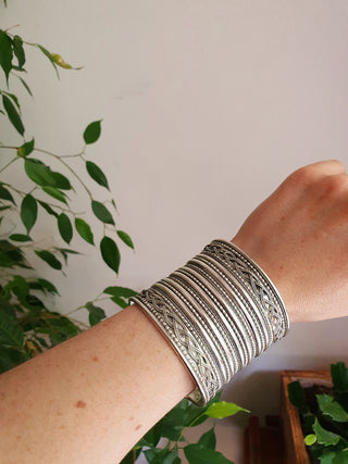 Large Silver Cuff Bracelet / Tribal / Celtic / Boho / Ethnic / Rustic / Bohemian / Hippie / Gypsy / Jewellery / Adjustable