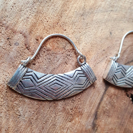 Aztec Inca Style Silver Earrings; Tunnels Ear Weights, Ethnic, Geometric, rustic, hippie, gypsy, pretty, psy, boho, bohemian, festival