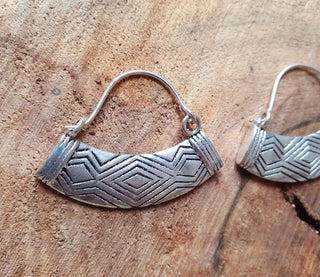 Aztec Inca Style Silver Earrings; Tunnels Ear Weights, Ethnic, Geometric, rustic, hippie, gypsy, pretty, psy, boho, bohemian, festival